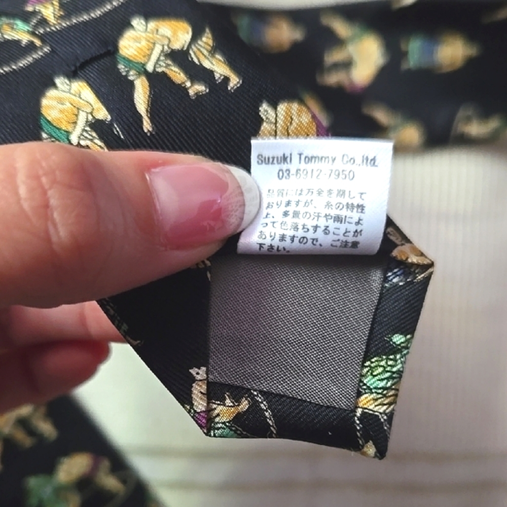 Navy Blue Sumo Wrestler Patterned Tie - Picture 7 of 7